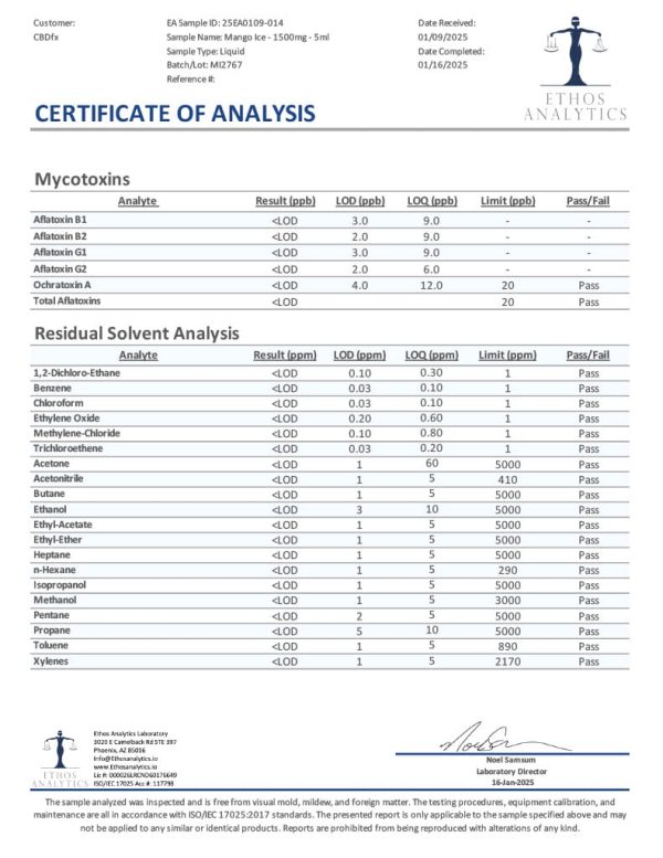 CBDfx | CBD Vape – Mango Ice – 1500mg Disposable Vape Pen - Image 3
